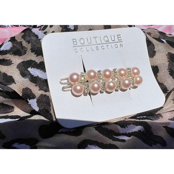 Faux Pearl Retro Deadstock New on Card Rhinestone Accent Hair barrettes NEW - Picture 5 of 12